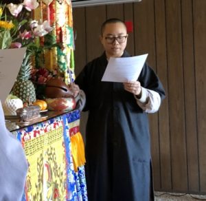 Nuns leading chants at Heavenly Lake Dharma Center in Hesperia, California.