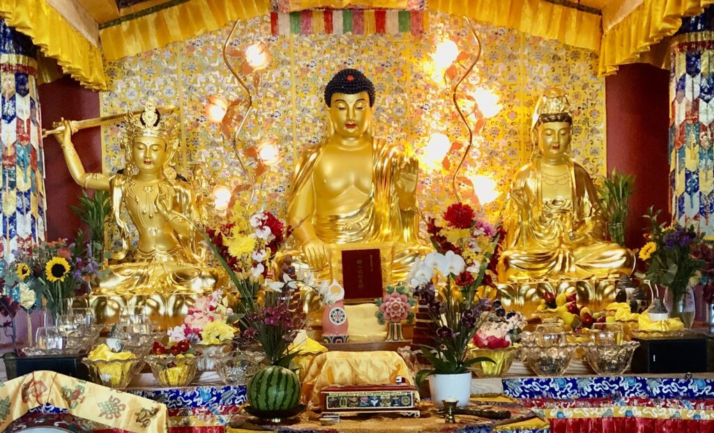 "Imparting the Absolute Truth through the Heart Sutra” on the altar at the Holy Vajrasana Temple. 