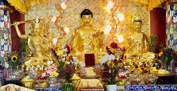 "Imparting the Absolute Truth through the Heart Sutra” on the altar at the Holy Vajrasana Temple.