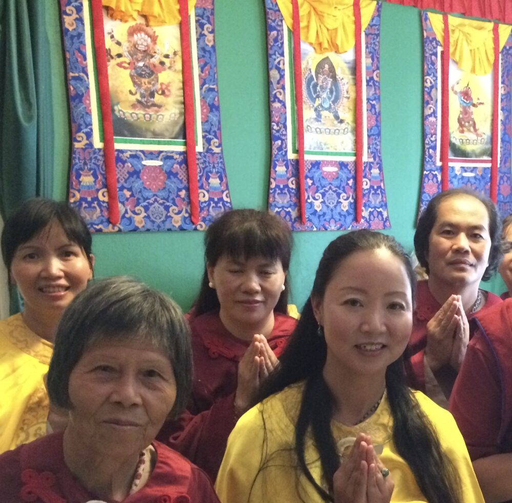 Disciples from China in the Abbot's study at the Holy Vajrasana Temple in Sanger, CA.