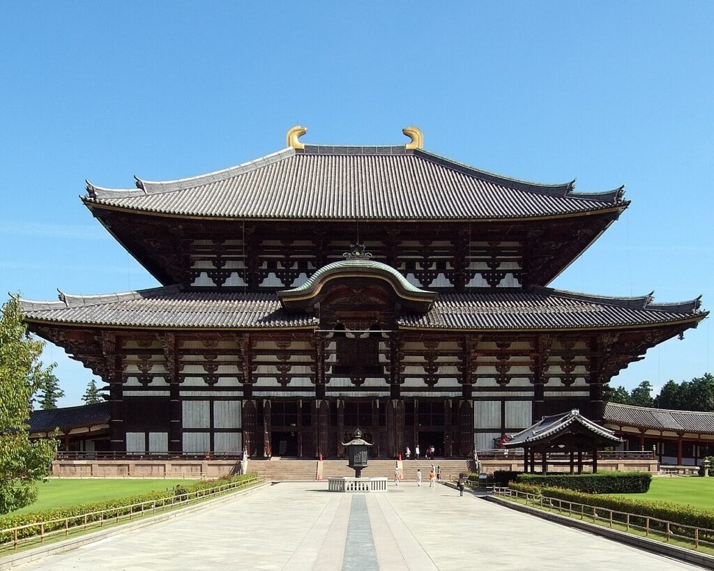 Photo of Todai-j, Great Buddha Hall, Eight Century Temple, Nara, Japan. Home of the Vairocana Buddha, the world's largest bronze Buddha. UNESCO site.