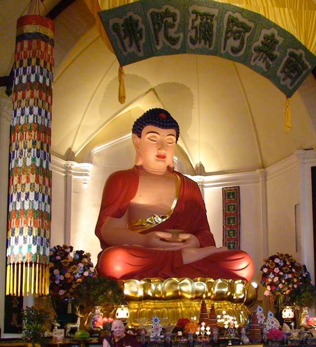 Statue of Amitabha Buddha at Hua Zang Si, a temple in San Francisco, California.