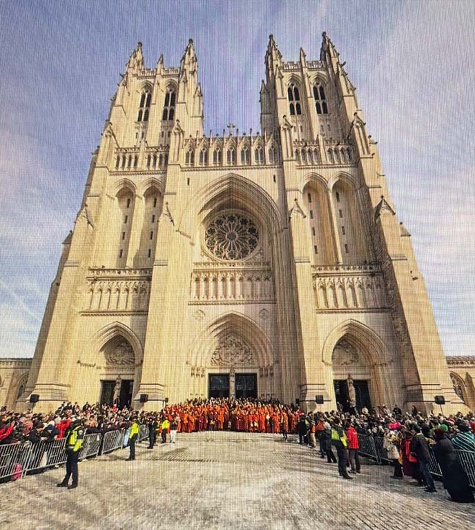 Photo of Monks arrive at Washington National Cathedral on day 108, February 10, 2026.