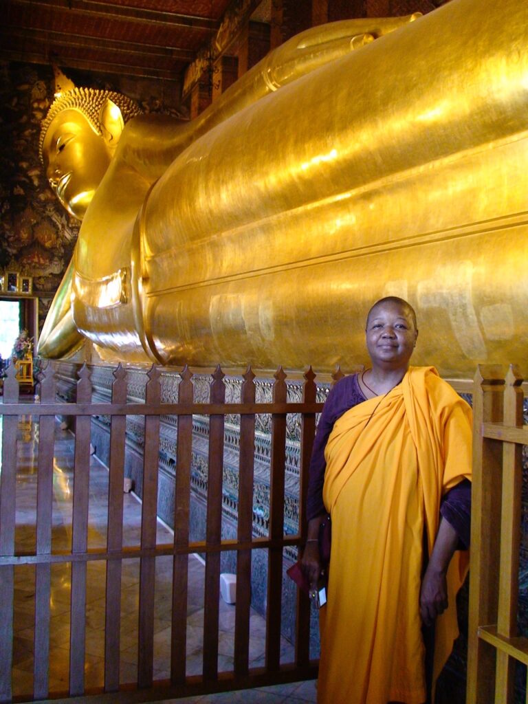 Photo of Ven. Pannavati at Wat Po and Reclining Golden Buddha, Bangkok, Thailand, 2009.