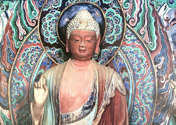 Photo of Statue of Shakyamuni Buddha from the Cave Temples of Dunhuang, China. 