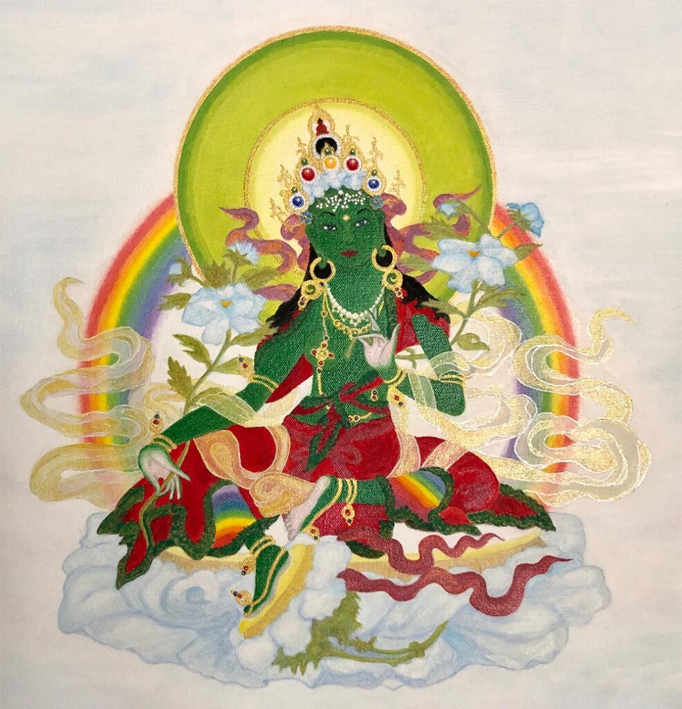 Painting of Green Tara by Zhaxi Zhuoma