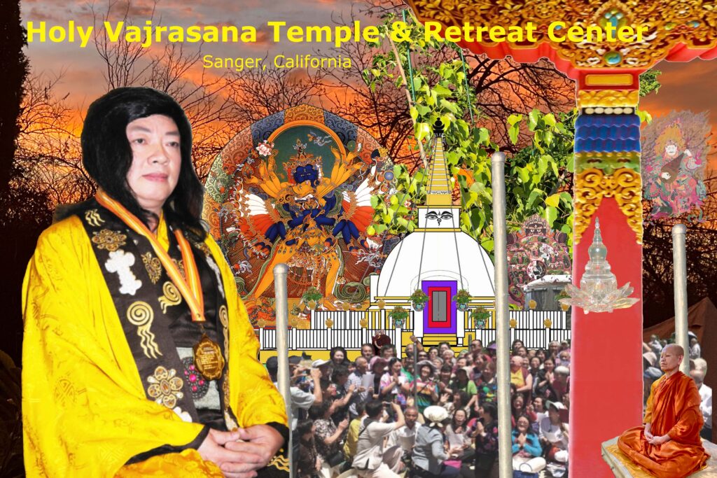 Photo of a Montage of events and plans for the Holy Vajrasana Temple, Sanger, CA.