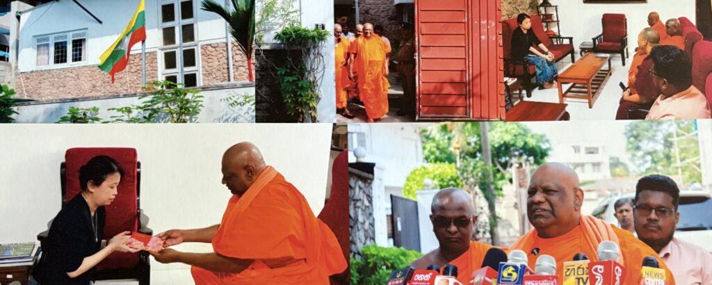 Photo of Ven. Chandima providing medical assistance and financial donations to those affected b the earthquake in Myanmar (Burma) in 2025. 