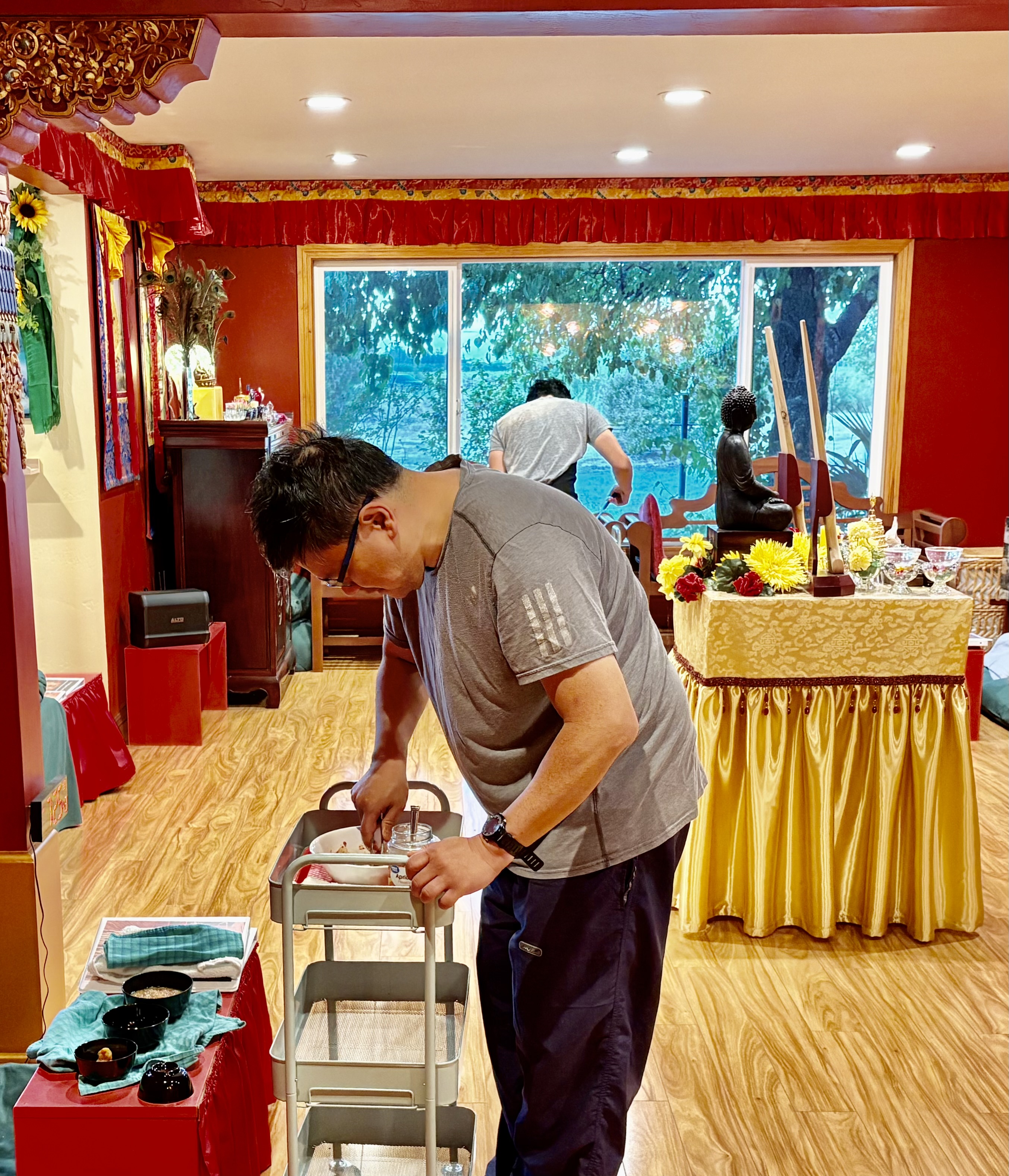 Photo of Serving Oryoki at the October 10-16, 2026 Meditation Retreat, Holy Vajrasana Temple, Sanger, California.