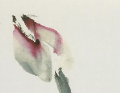 Photo of "Two Lotus Flowers, One Lotus Bud, One Dharma Nature" painting by H.H. Dorje Chang Buddha III.