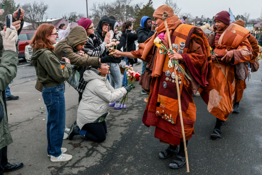 Photo: Venerable Bhikkhu Pannakara leads the "Walk for Peace," a group of two dozen Buddhist monks who are walking from Texas to Washington, D.C., in Fredericksburg, Virginia, February 6, 2026. REUTERS/Evelyn Hockstein.
