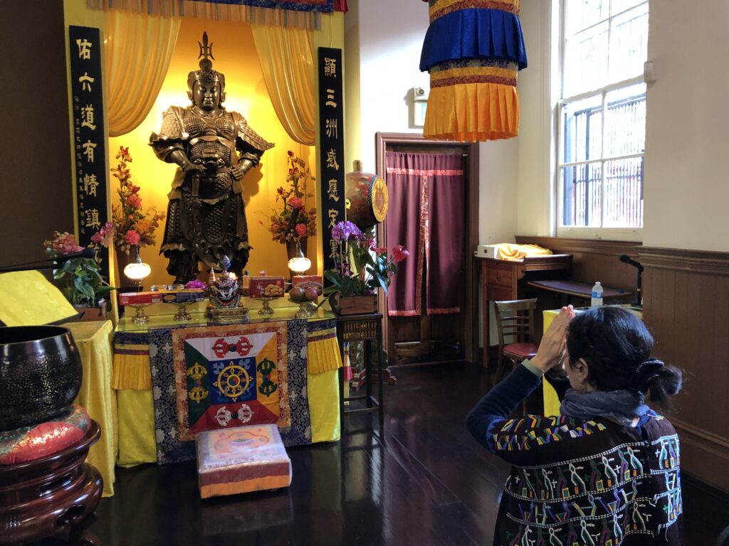 Paying Homage to Dharma Protector Skanda at Hua Zang Si, San Francisco, California.