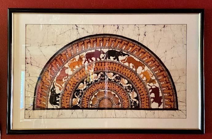 Photoshop of Batik of Sri Lankan "Moonstone" at Holy Vajrasana Temple.