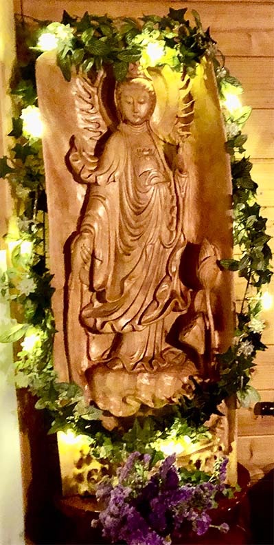 Photo of Carved statue of Kuan Yin Bodhisattva in Solitary Retreat Chalet at Holy Vajrasana Temple, Gift fro Dr. Kuai. 