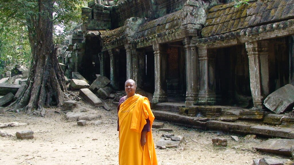 Ven. Pannavati at jungle temple, Cambodia, 2009.