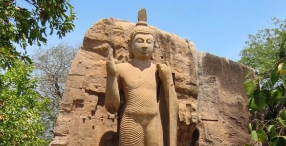 The Avukana Buddha Statue in remote north Central Sri Lanka is over 40-foot high. It dates to the 5th century and is still attached to the rock face on which it was carved.