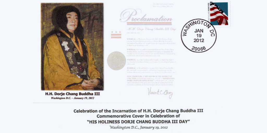 Global Buddhists Converge in Serene Dharma Assembly to Commemorate H.H. Dorje Chang Buddha III Day; Rambo Tsemang, H.H. Dorje Chang Buddha III Day Commemorative First-Day Cover Photo credit.