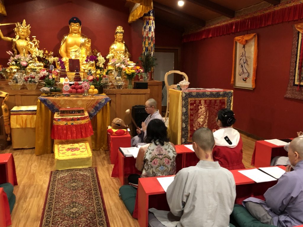 Evening chanting at the Holy Vajrasana Temple at Sanger.